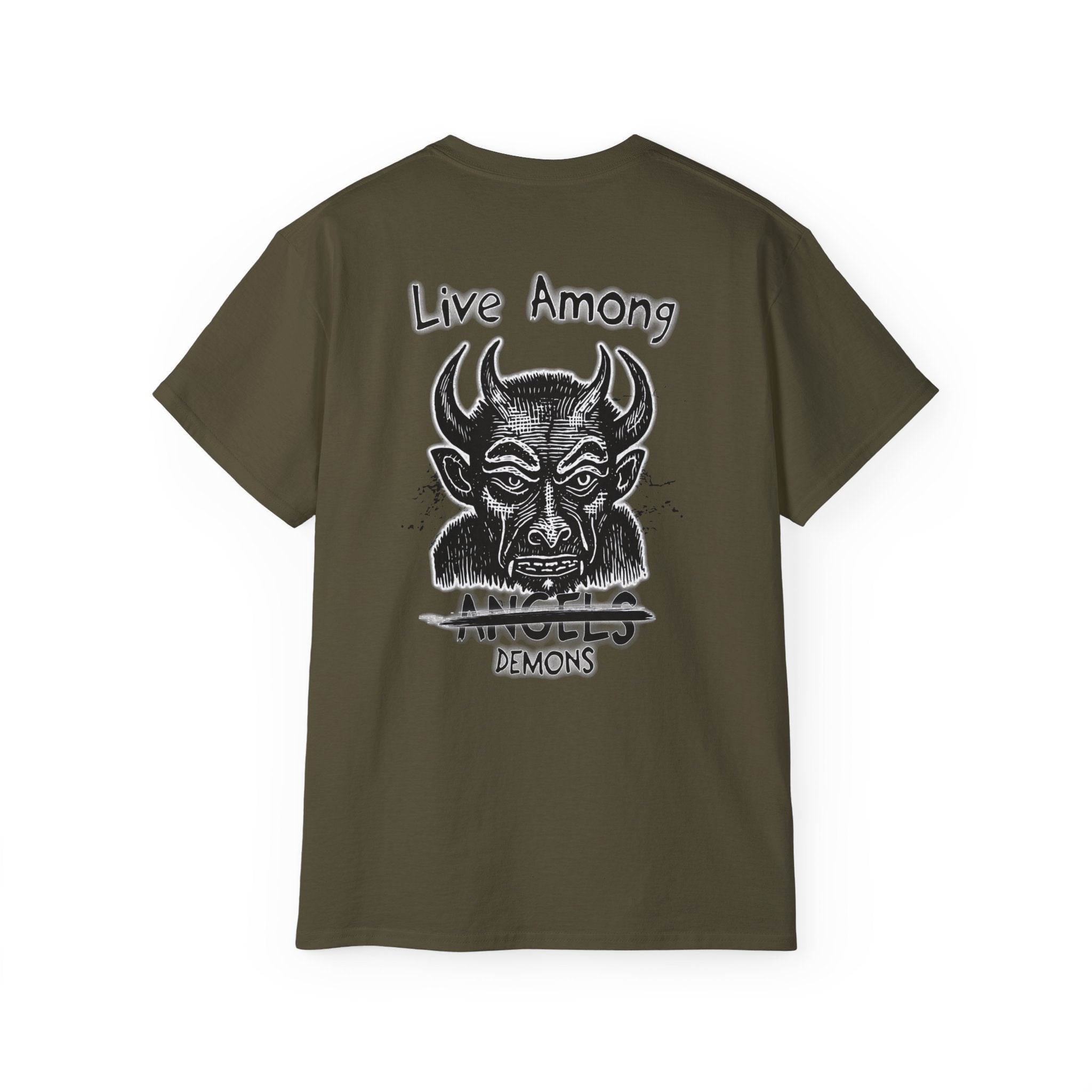 Live Among Demons - Unisex Cotton Tee (Back) - Damned Threads